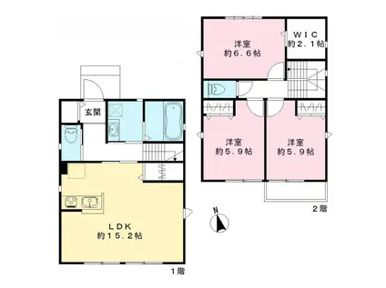京成電鉄松戸線 薬園台駅 徒歩7分 2階建 築1年(3LDK)の間取り写真