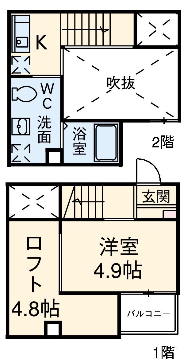 サンエイブリッジⅡ(1K/1階)の間取り写真