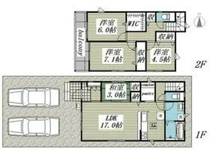 川越線 笠幡駅 徒歩19分 2階建 築2年(4SLDK)の間取り写真