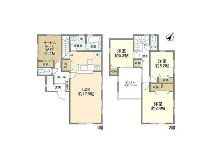 東武鉄道野田線 東岩槻駅 徒歩25分 2階建 築2年(3SLDK)の間取り写真