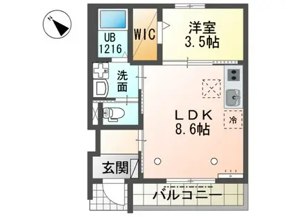 シェルル・ロココモダンⅡ古見(1LDK/1階)の間取り写真