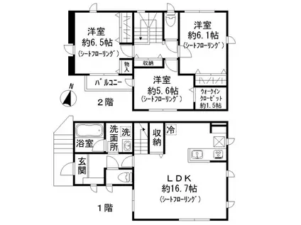 京浜東北・根岸線 南浦和駅 徒歩10分 2階建 築2年(3LDK)の間取り写真