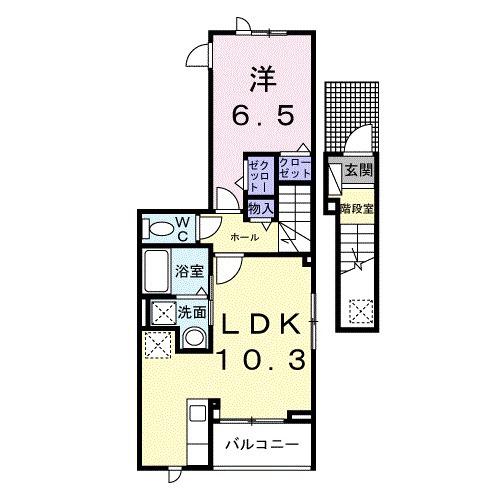ヒカルサ豊橋牟呂水神(1LDK/2階)の間取り写真