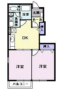 メゾンプリモデイーネⅡ(2DK/1階)の間取り写真