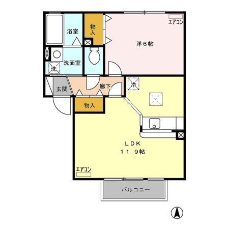 グリーンカースルA(1LDK/1階)の間取り写真