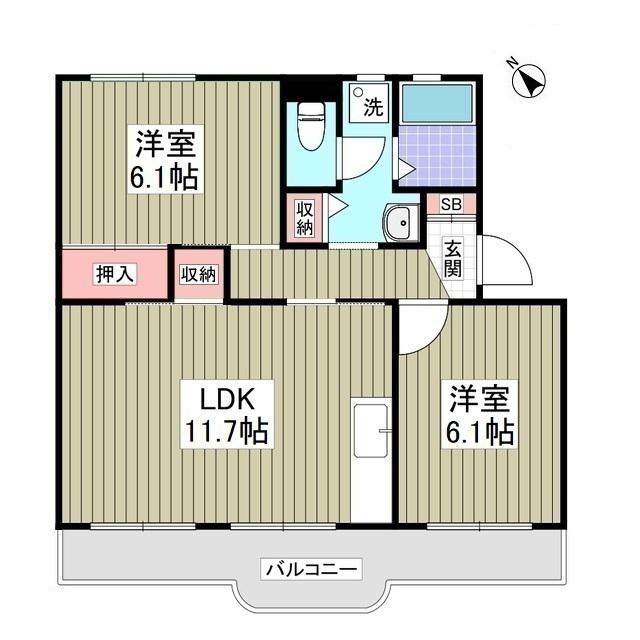 自由ヶ丘シティハウス(2LDK/4階)の間取り写真