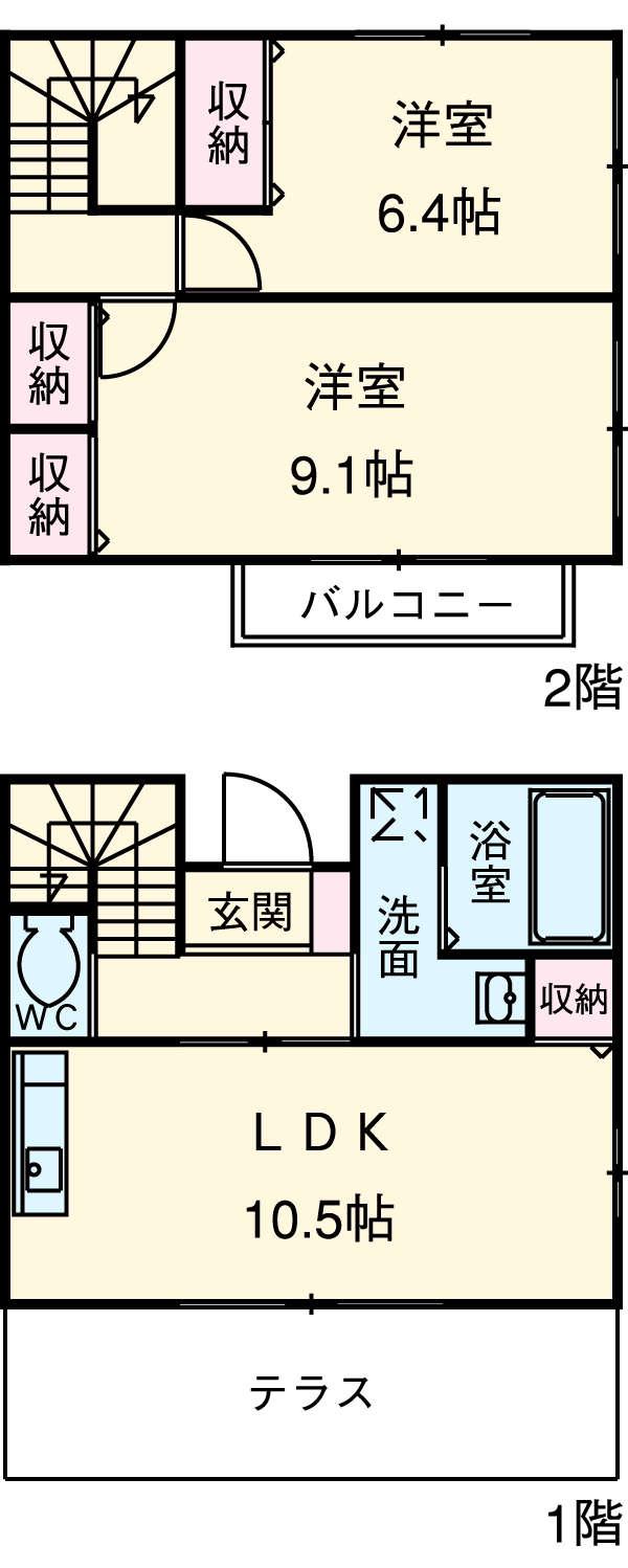 ビレッジみずの坂Ｄ棟(2LDK)の間取り写真