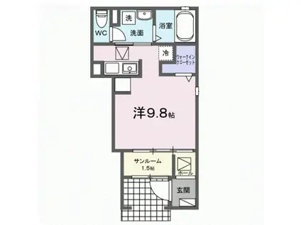 イターナル伊藤Ⅰ(ワンルーム/1階)の間取り写真