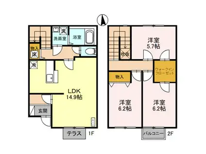 リースランド平出　Ｂ(3LDK)の間取り写真