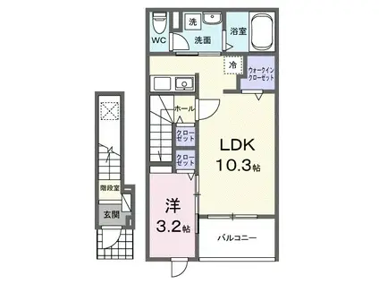 ヒカルサ豊橋佐藤Ⅰ(1LDK/2階)の間取り写真