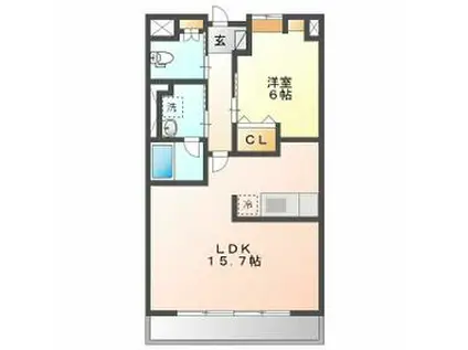 ウエストコート(1LDK/6階)の間取り写真