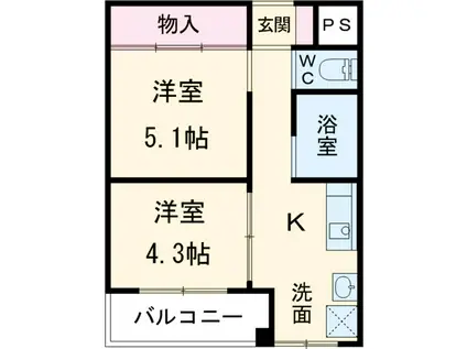 新宿マンション(2K/4階)の間取り写真