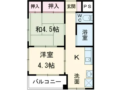 新宿マンション(1K/4階)の間取り写真