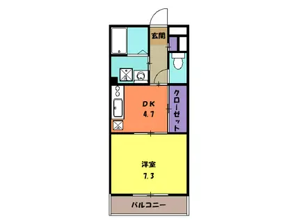 アビタシオンⅡ(1K/4階)の間取り写真