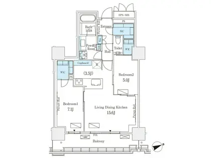 ロイヤルパークス品川(2LDK/25階)の間取り写真