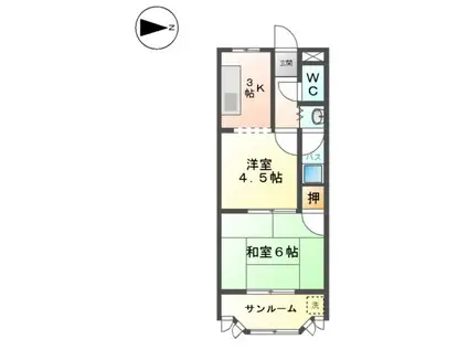 シャンブルクレールUⅠ(2K/2階)の間取り写真