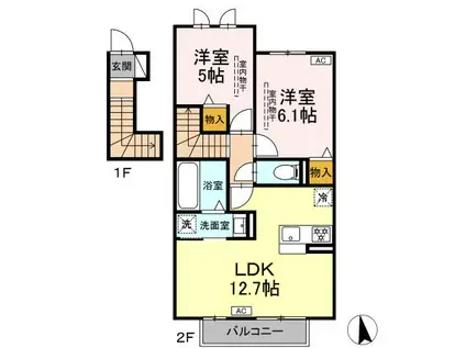 D-ROOM上条5丁目 A棟(2LDK/2階)の間取り写真