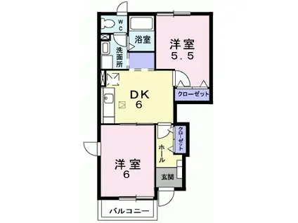 クレストールかなやま(2DK/1階)の間取り写真