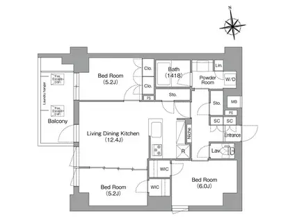 コンフォリア・リヴ西大島サウス(3LDK/3階)の間取り写真