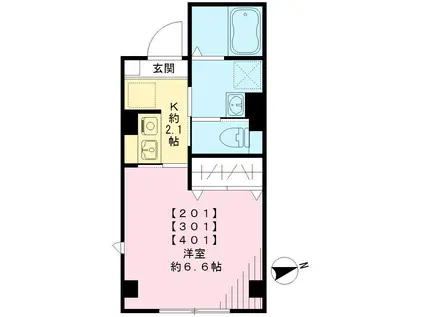 プラム二長町(1K/3階)の間取り写真