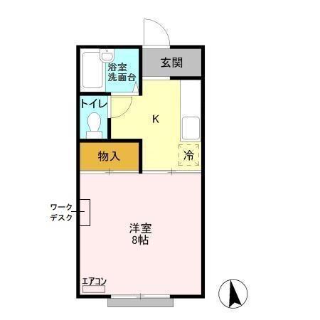 グリーンウッドハイツB(1K/1階)の間取り写真