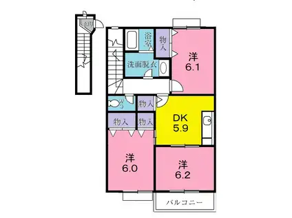 クレストールKIKI B(3DK/2階)の間取り写真