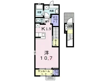 コスモフィオーレⅢ B(ワンルーム/2階)の間取り写真