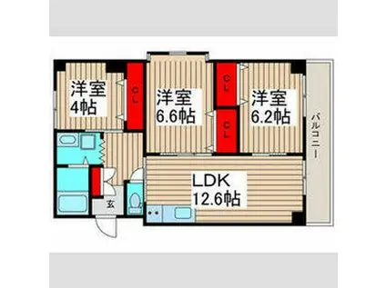 シュロス前田(3LDK/3階)の間取り写真