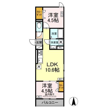 セレスティア南花畑Ⅲ(2LDK/3階)の間取り写真