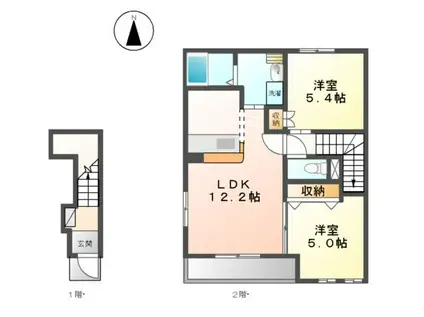キャトルセゾン(2LDK/2階)の間取り写真