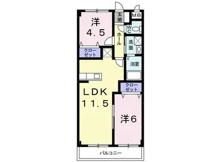 三木ハウス(2LDK/2階)の間取り写真