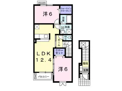 プライムガーデン B(2LDK/2階)の間取り写真