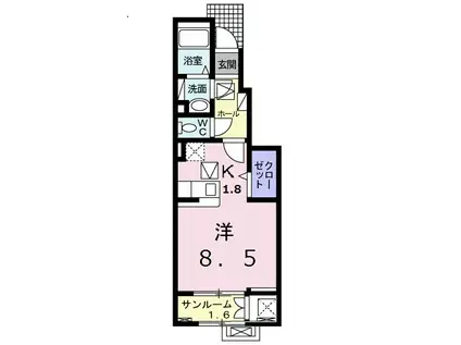 アーバングレイスⅥ(ワンルーム/1階)の間取り写真