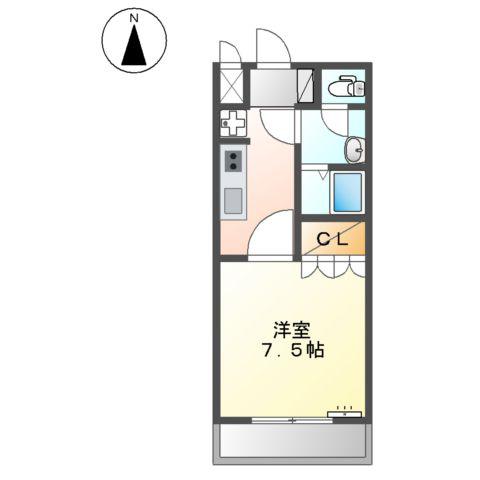シャトークリハラ3(1K/2階)の間取り写真