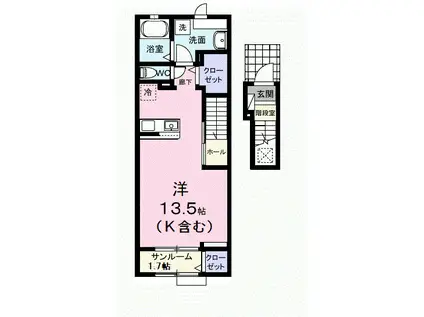 ガーデン ハウス イナバ Ⅱ(ワンルーム/2階)の間取り写真