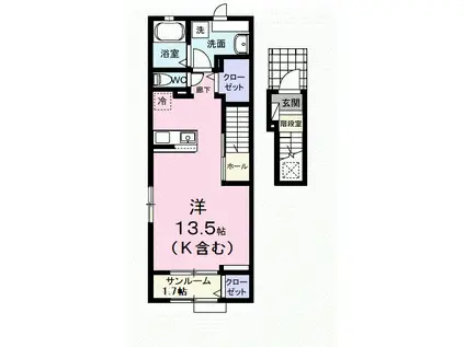 ガーデン ハウス イナバ Ⅱ(ワンルーム/2階)の間取り写真