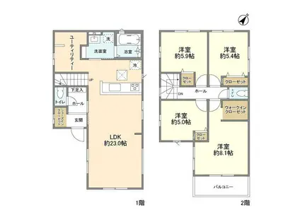 東武鉄道野田線 大和田駅(埼玉) 徒歩25分 2階建 築2年(4LDK)の間取り写真