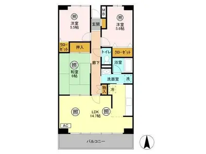 ルーチェ緑が丘B棟(3LDK/1階)の間取り写真