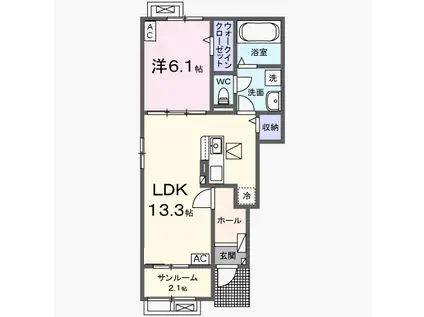 ヌーヴォー エ ベル Ⅰ(1LDK/1階)の間取り写真