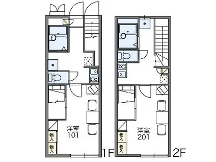 レオパレスオールワン(1K/2階)の間取り写真