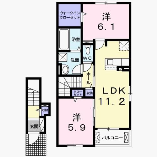 オーシャンロードタウンⅧ(2LDK/2階)の間取り写真