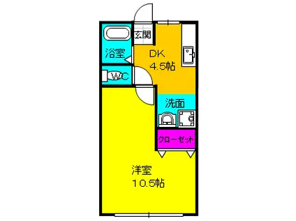 シティハイム松本Ⅱ(1DK/2階)の間取り写真