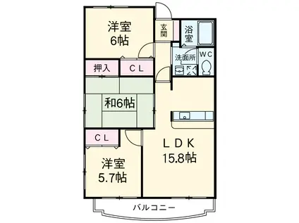 ライフ第5マンション大平台(3LDK/2階)の間取り写真