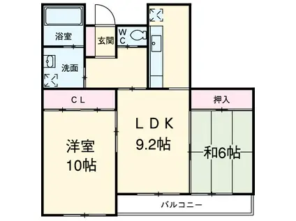 タウン唐山F棟(2LDK/3階)の間取り写真