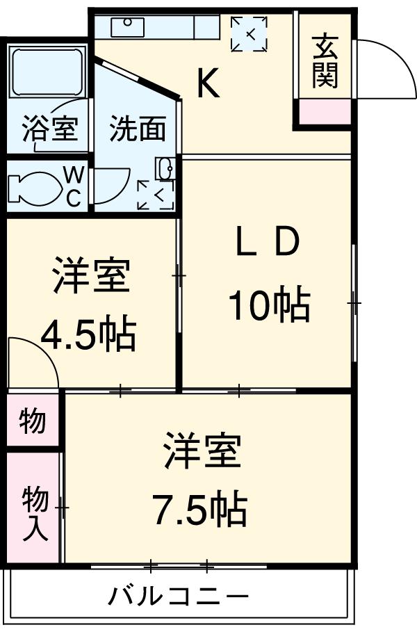 遠州鉄道 新浜松駅 徒歩14分 3階建 築48年(2DK/3階)の間取り写真