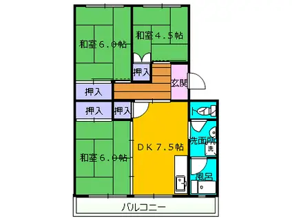 第1舘山寺コーポ(3DK/3階)の間取り写真