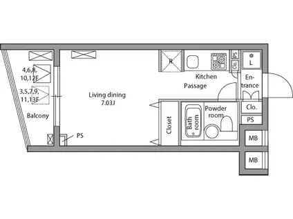 レジディア神田岩本町(ワンルーム/11階)の間取り写真