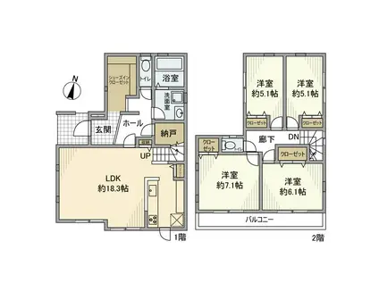 京急久里浜線 北久里浜駅 バス乗車時間：13分 森崎リアンシティバス停で下車 徒歩4分 2階建 築10年(4LDK)の間取り写真