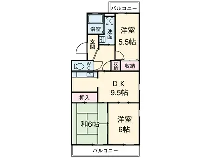 東海道本線 袋井駅 徒歩29分 3階建 築27年(3DK/3階)の間取り写真