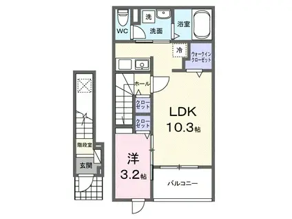 ヒカルサ豊橋東田町Ⅱ(1LDK/2階)の間取り写真
